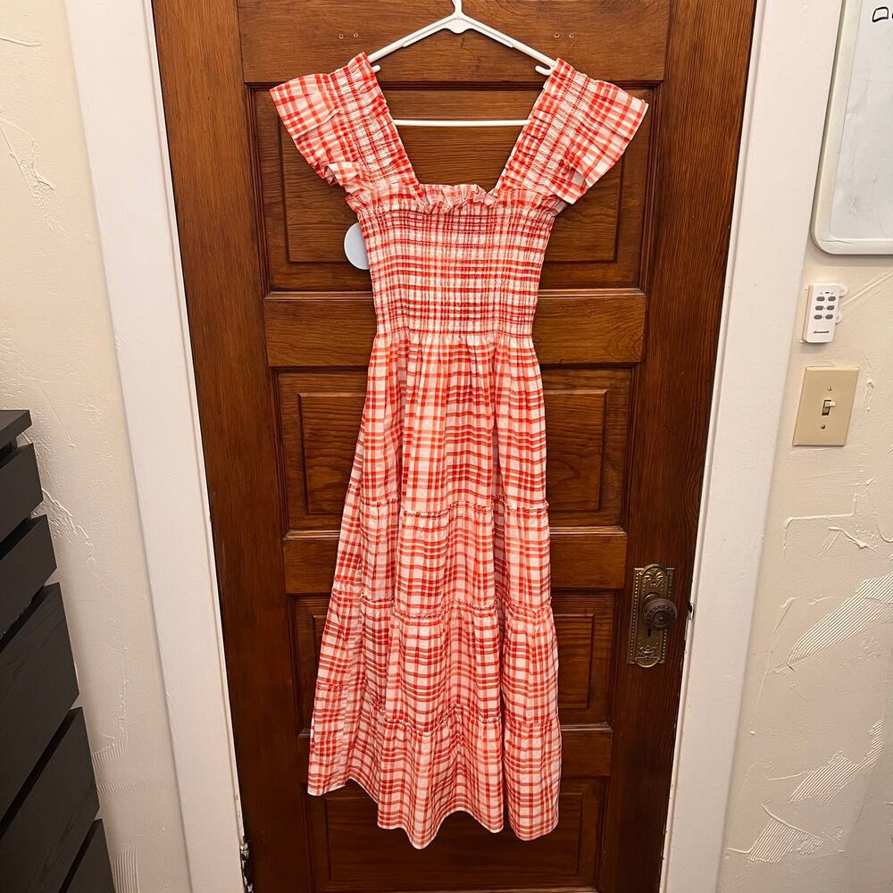 Hill House Home The Ellie Nap Dress Watercolor Gingham Cherry sz XXS NWT's $178
